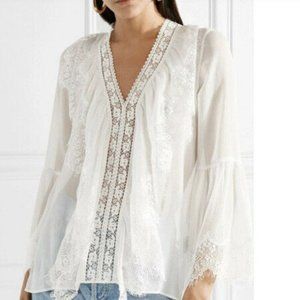 Alice + Olivia Jaden White Romantic ruffled Bell Sleeved Lace Top XS